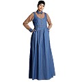 Classic Denim maxi dress with shirt collar- Khaki-Blue Classic Denim maxi dress with shirt collar- Khaki-Blue